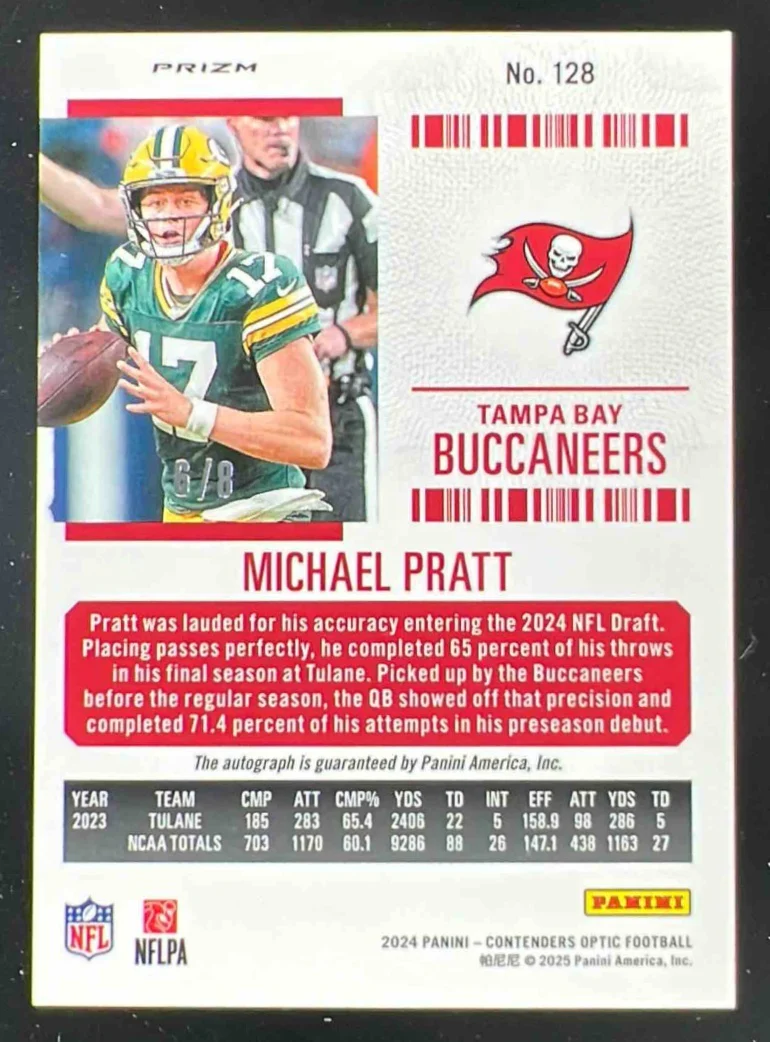 2024 Contenders Optic Rookie Ticket Black Pulsar Prizm Michael Pratt RC Auto /8 - Image 2