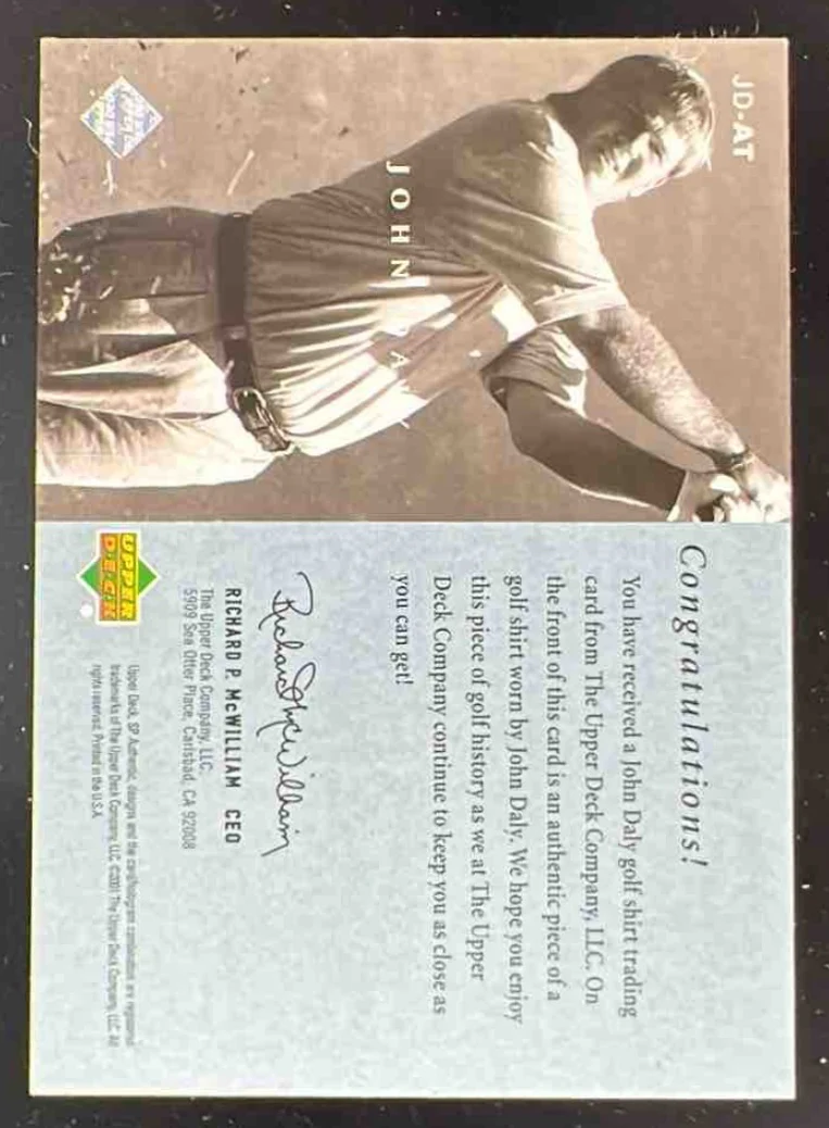 2001 Upper Deck SP Authentic Preview Authentic Threads #JD-AT John Daly MEM - Image 2
