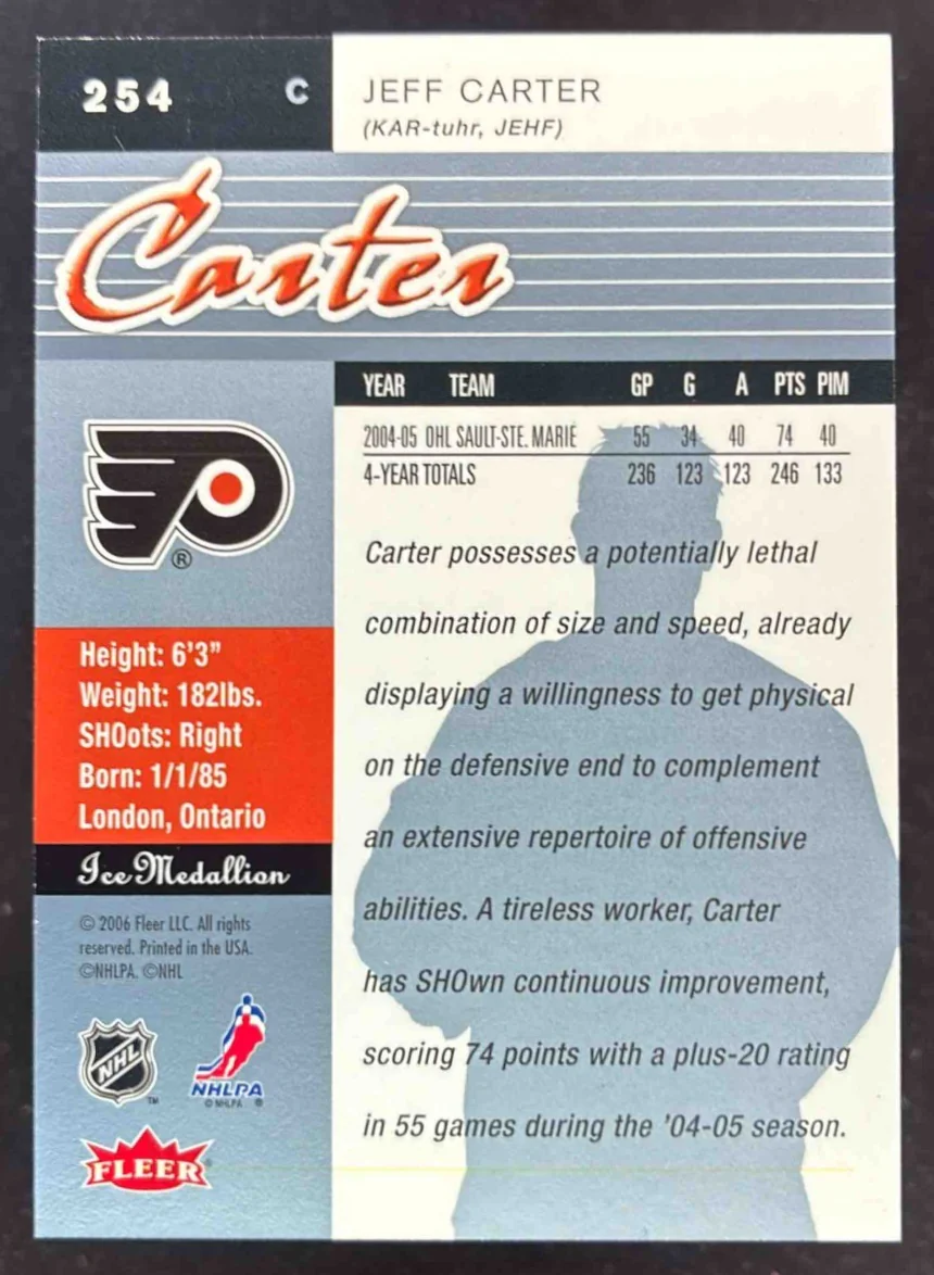 2005-06 Fleer Ultra Ice Medallion #254 Jeff Carter /25 - Image 2