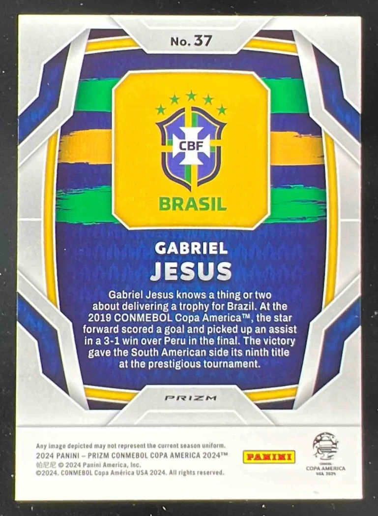 2024 Panini Prizm Copa America Elephant Prizm SSP #37 Gabriel Jesus - Image 2