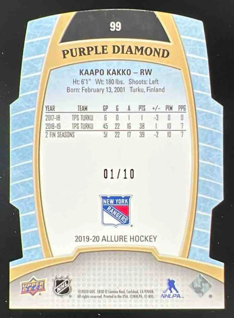 2019-20 Upper Deck Allure Purple Diamond #99 Kaapo Kakko RC /10 - Image 2