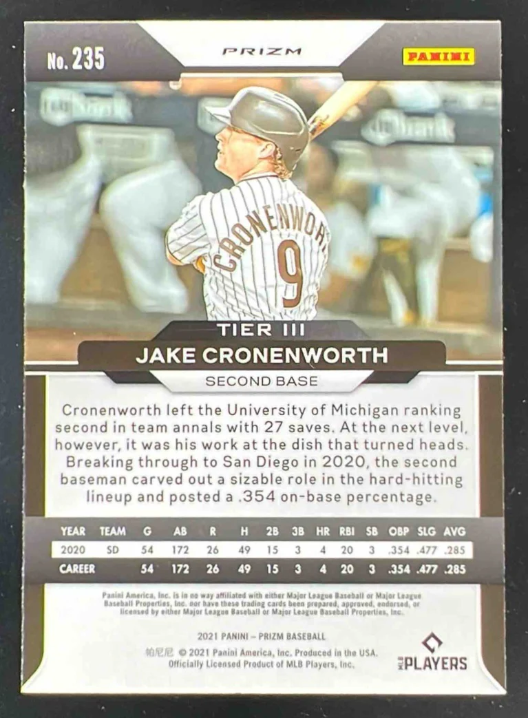 2021 Panini Prizm Giraffe #235 Jake Cronenworth RC - Image 2