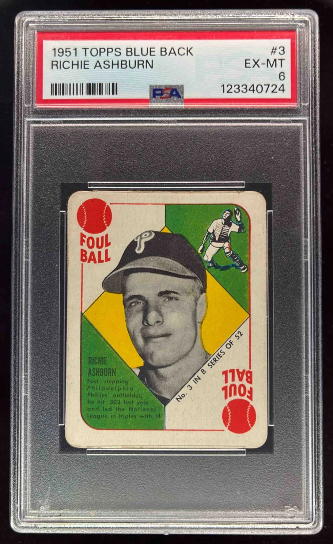 1951 Topps Blue Backs #3 Richie Ashburn PSA 6